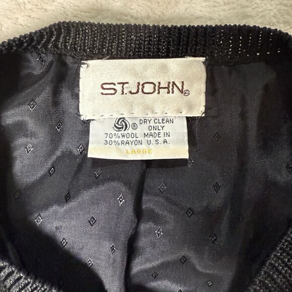 VTG St. John Knit Button Jacket Blazer Lined Black Wool 80s Gold Women's Size L - Picture 3 of 7